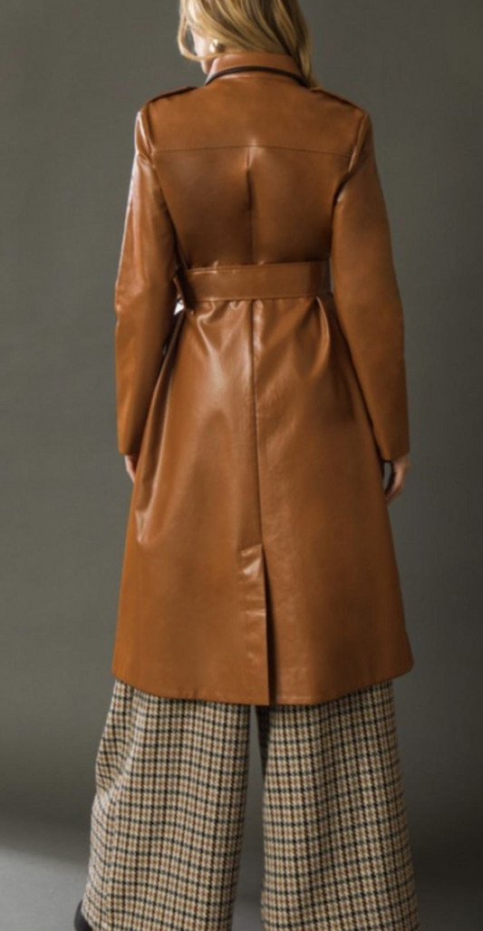 Oversize Faux Leather Trench Coat