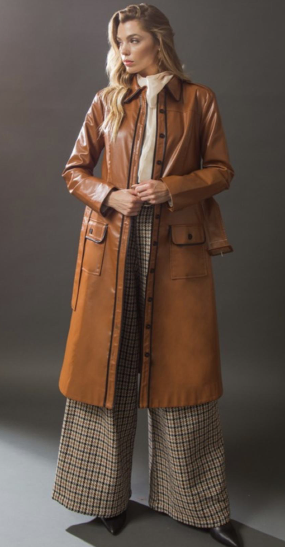 Oversize Faux Leather Trench Coat