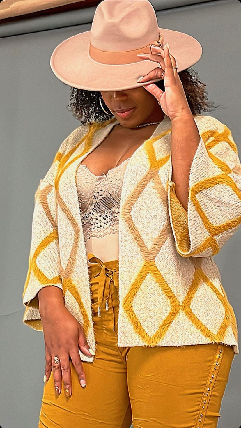 Mustard-Cream Cardigan Sweater