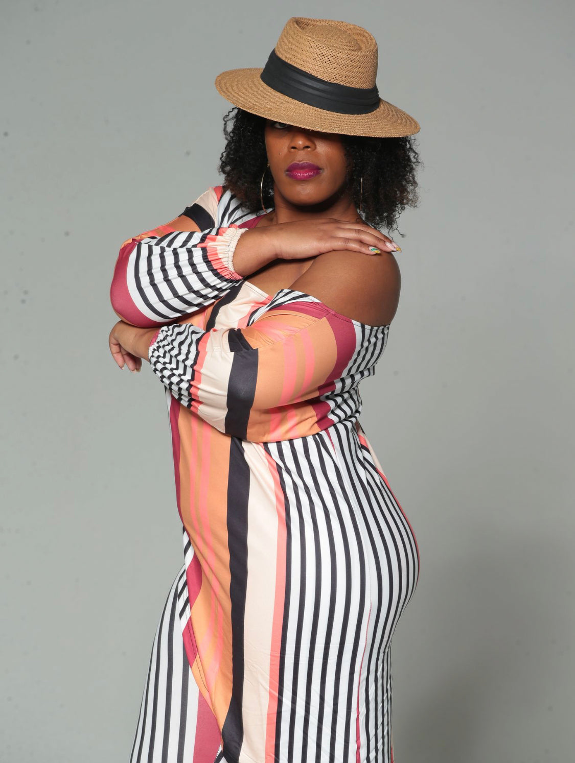 A Off-Shoulder Stripe 2 piece