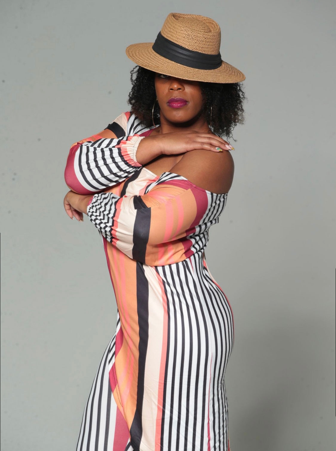 A Off-Shoulder Stripe 2 piece
