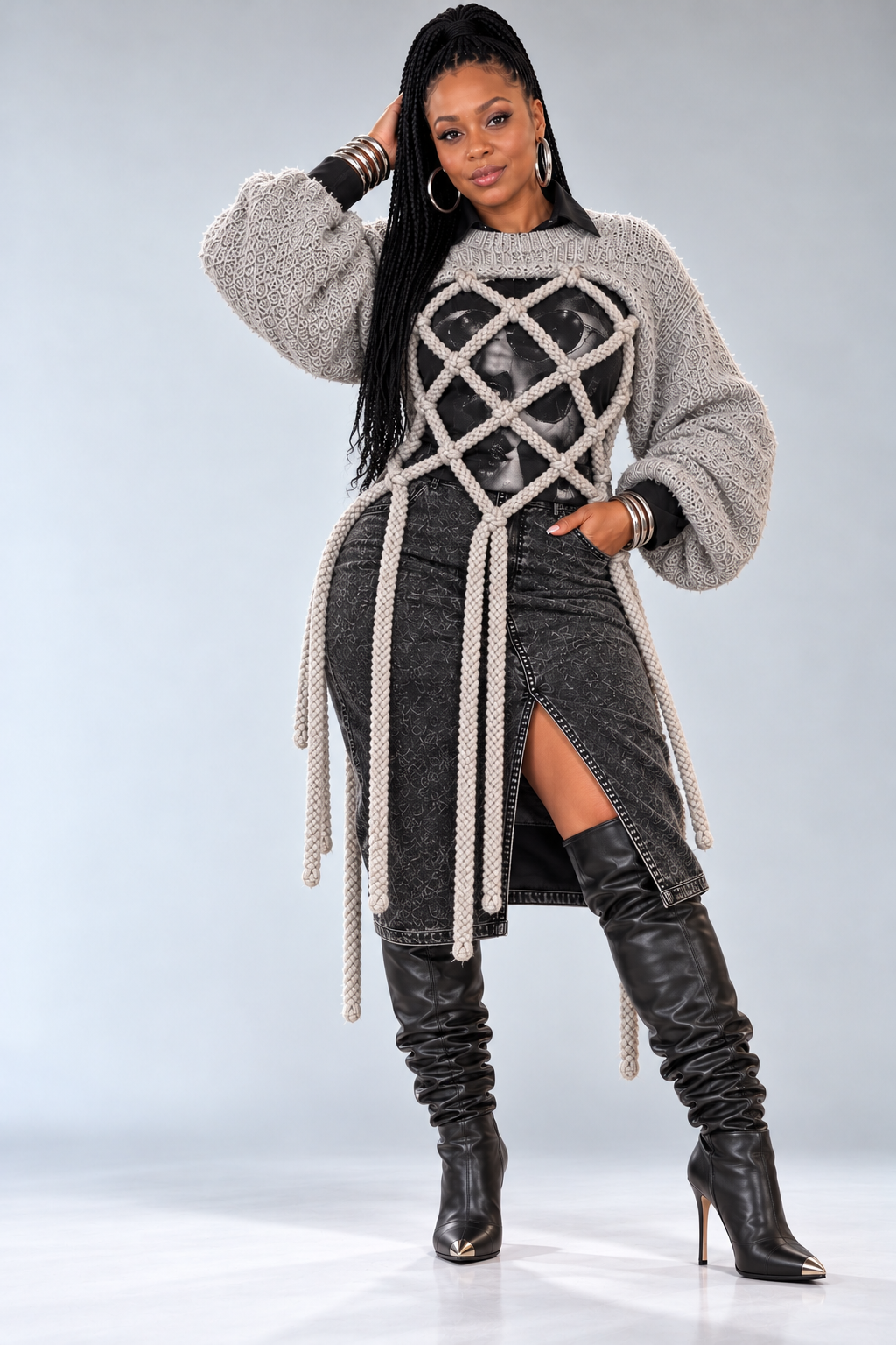 Gray Fish-Net Sweater