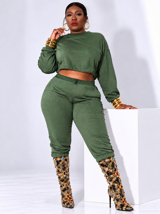Greener Pastures Crop-Top Sweat Suit