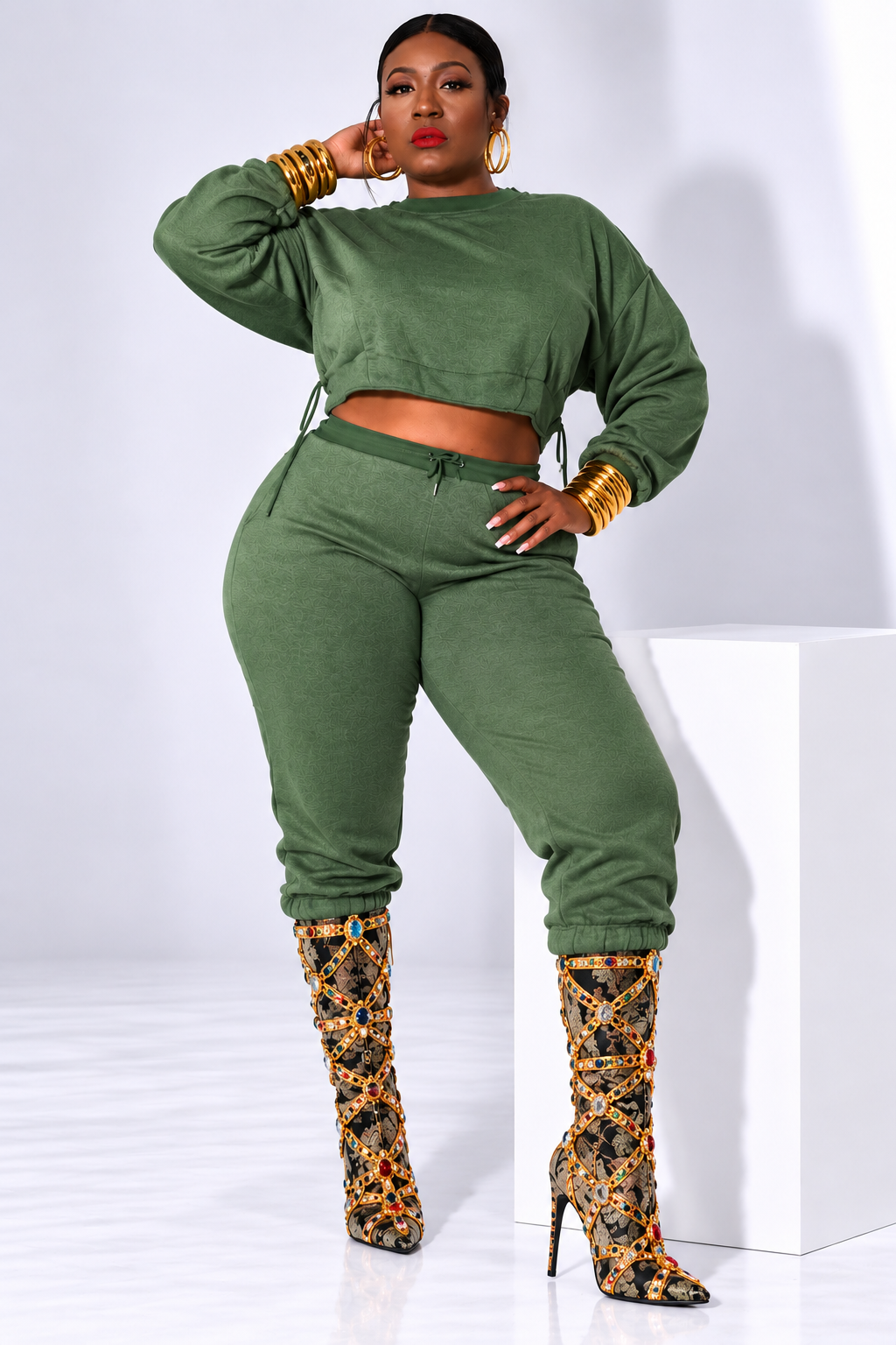 Greener Pastures Crop-Top Sweat Suit