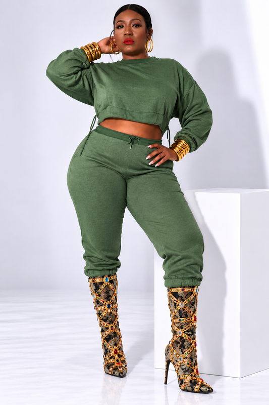 Greener Pastures Crop-Top Sweat Suit