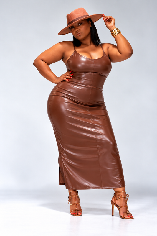 Coffee Trench Leather Dress