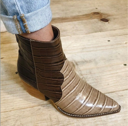 Natural/Brown/Coffee Crocodile Print Booties