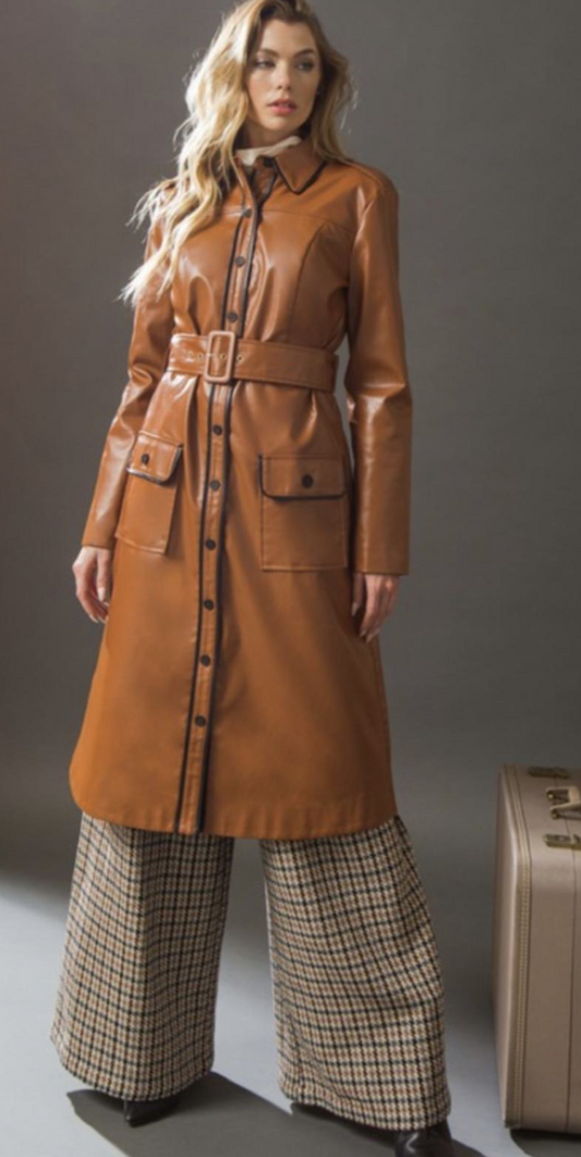 Oversize Faux Leather Trench Coat