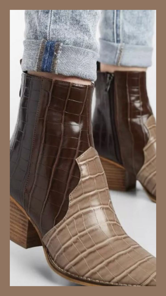 Natural/Brown/Coffee Crocodile Print Booties