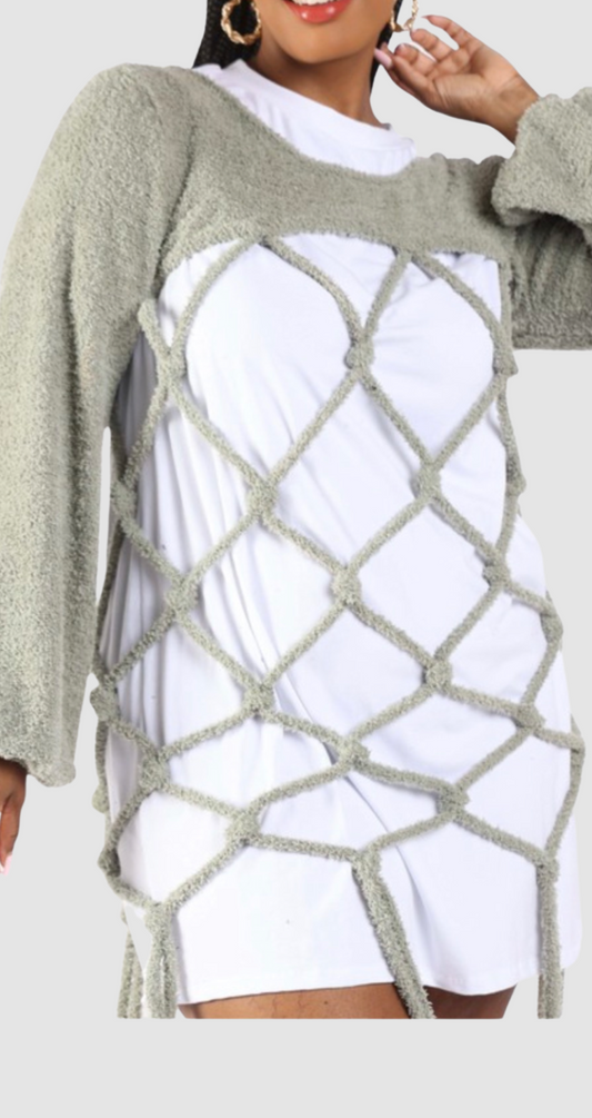 Gray Fish-Net Sweater