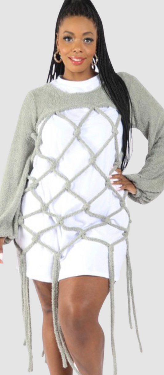 Gray Fish-Net Sweater