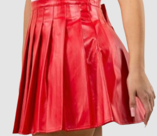 Red Faux Leather Skirt