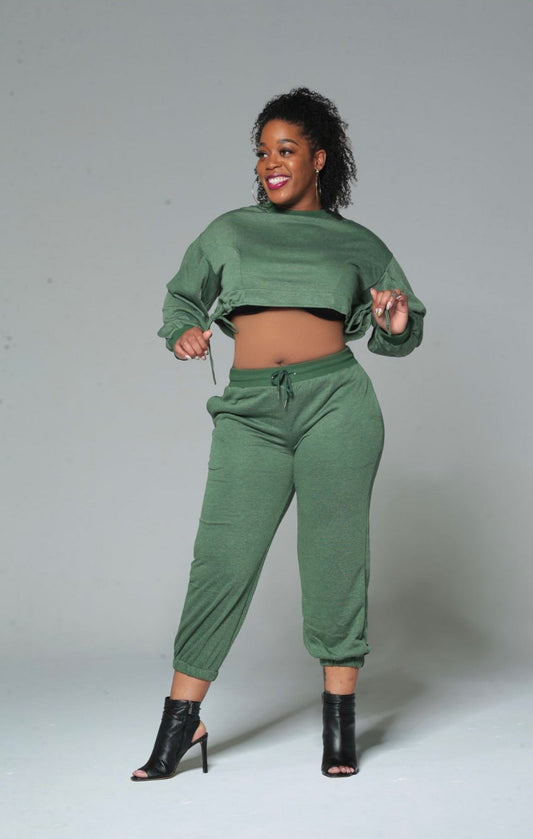 Greener Pastures Crop-Top Sweat Suit