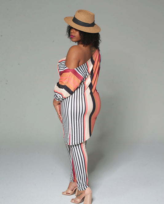 A Off-Shoulder Stripe 2 piece