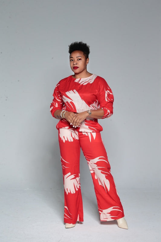 Only Tonight Red Two-Piece Wide-Leg Jumpsuit